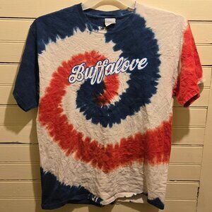 Port & Company T-Shirt Mens M Tie Dye Spiral Red White Blue Buffalove Crewneck